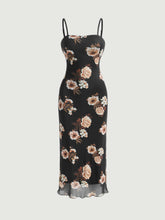 Floral Print Lettuce Trim Cami Dress